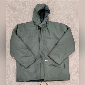 Men’s Heavy Hooded Puffer Jacket – Forest Green Winter Coat, Size L, German Made